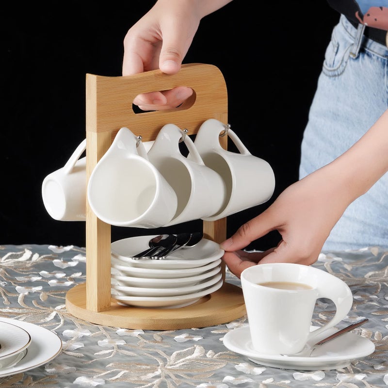 TRSPCWR Espresso Cups Set of 6, 2.5oz Ceramic Demitasse Cups Set with Saucers & Spoons, Complete Set with Storage Holder, Perfect for Home, Office, and Gift Giving - Image 3